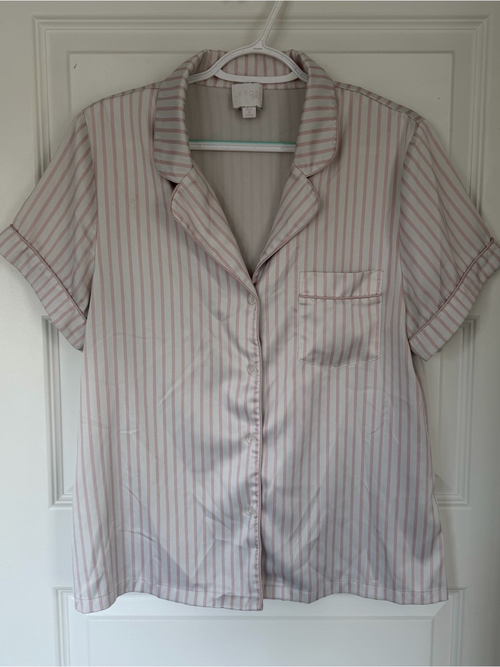 Le Rose Striped Satin Pajama Top in Blush and Cream